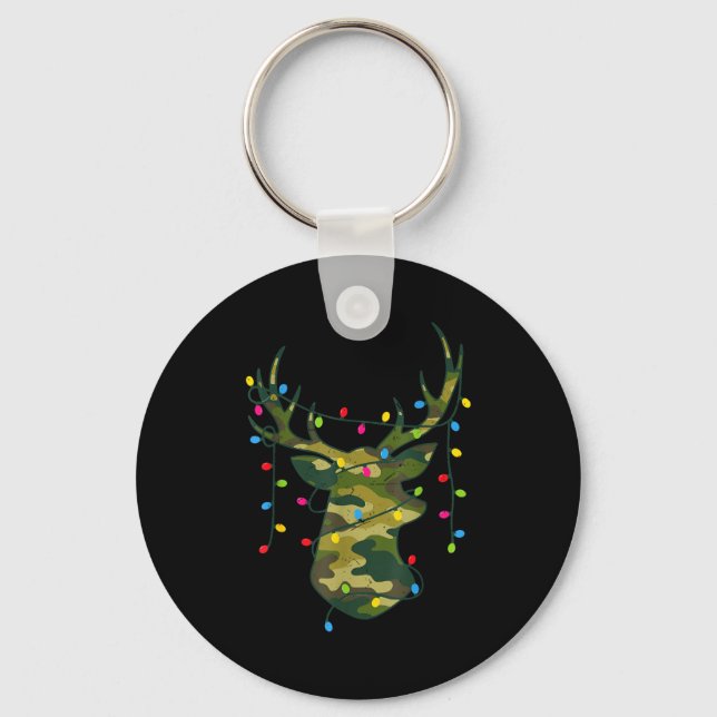 Boy Men Camo Deer Hunting Christmas Light Pajama P Keychain (Front)