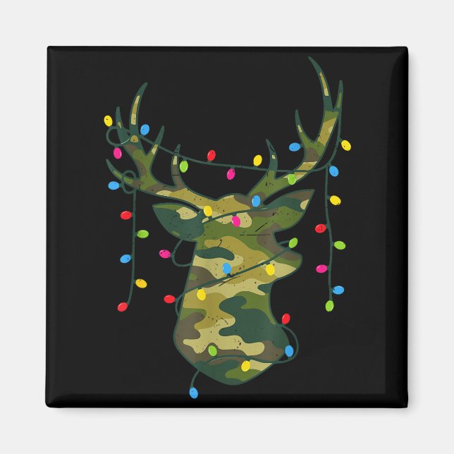 Boy Men Camo Deer Hunting Christmas Light Pajama P Magnet (Front)