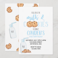 Boy Milk and Cookies Blue Birthday Invitation