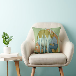 Boy milking a Cow by Grant Wood Throw Pillow