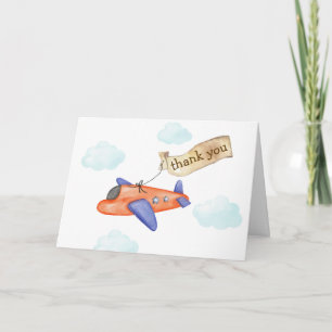 Boy Minimal Aviator Airplane Baby Shower  Thank You Card