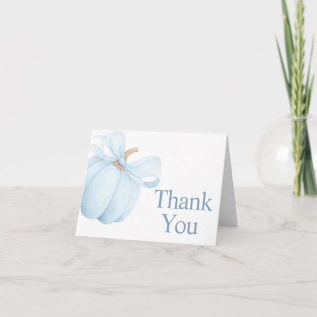 Boy Minimalist Little Pumpkin Baby Shower Thank You Card (Front)