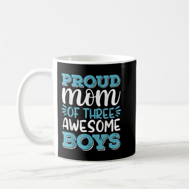 Boy Mom Shirt For Women, Proud Mom Of 3 Awesome Bo Coffee Mug (Left)