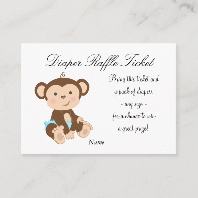 Boy Monkey Diaper Raffle Tickets Enclosure Card (Front)
