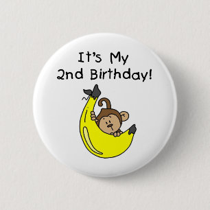 Boy Monkey on Banana 2nd Birthday 2 Inch Round Button