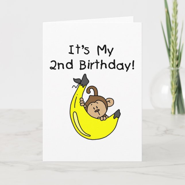Boy Monkey on Banana 2nd Birthday Card (Front)