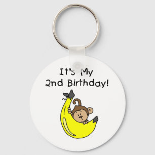 Boy Monkey on Banana 2nd Birthday Keychain
