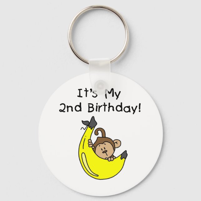Boy Monkey on Banana 2nd Birthday Keychain (Front)