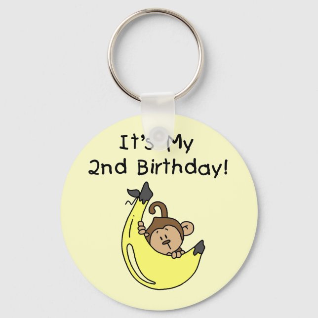 Boy Monkey on Banana 2nd Birthday Keychain (Front)
