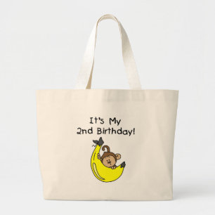 Boy Monkey on Banana 2nd Birthday Large Tote Bag