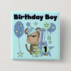 Boy Monkey With Gifts 1st Birthday 2 Inch Square Button