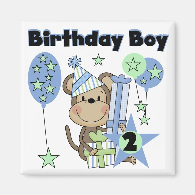 Boy Monkey With Gifts 2nd Birthday Tshirts Magnet (Front)