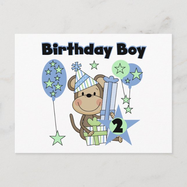 Boy Monkey With Gifts 2nd Birthday Tshirts Postcard (Front)