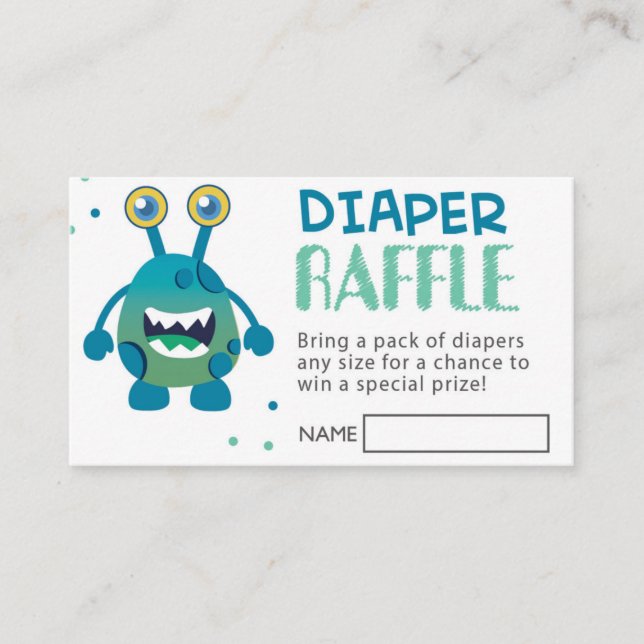 Boy Monster Baby Shower Diaper Raffle Ticket (Front)