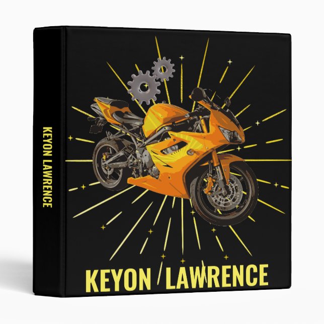 Boy Motorbike Motorcycle Bike Black & Gold Custom  Binder (Front/Spine)