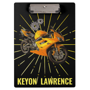 Boy Motorbike Motorcycle Bike Black & Gold Custom  Clipboard