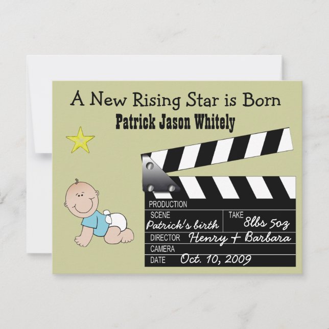 Boy Movie Star Baby faire-part (Devant)
