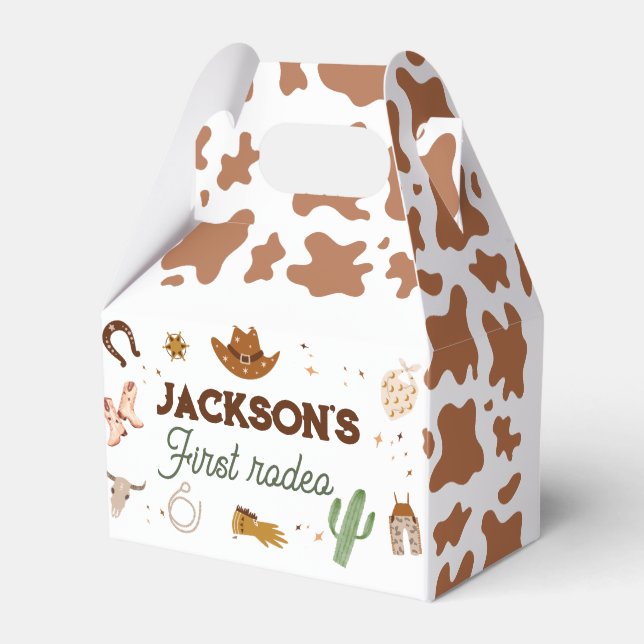 Boy My First Rodeo Cowboy 1st Birthday Favor Box (Back Side)