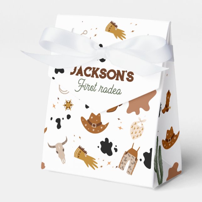 Boy My First Rodeo Cowboy 1st Birthday Favor Box (Front Side)