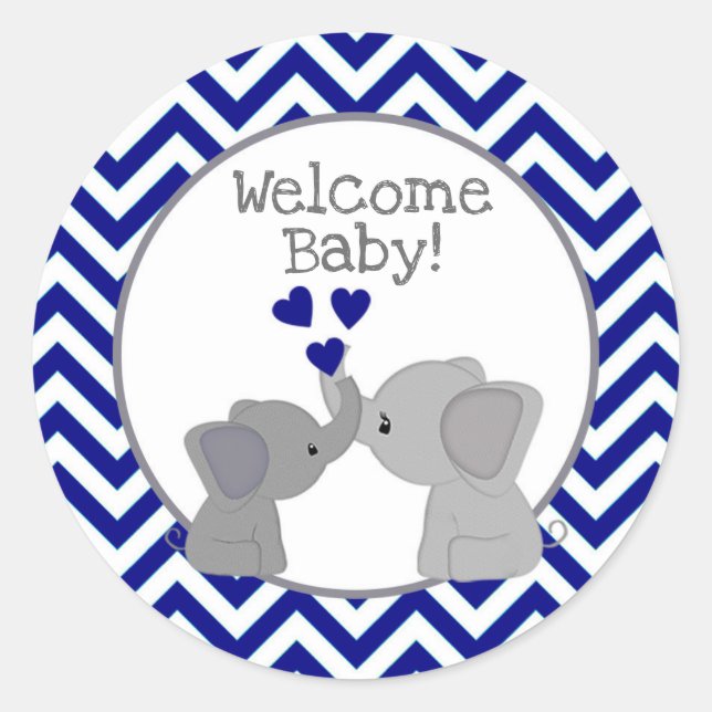 Boy Navy Elephant Baby Shower Stickers Chev 366-01 (Front)