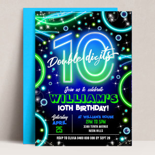 Boy Neon 10e anniversaire Invitation Double chiffr