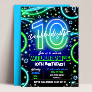 Boy Neon 10e anniversaire Invitation Double chiffr