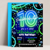 Boy Neon 10th Birthday Invitation Double Digits