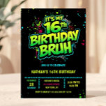 Boy Neon 16th Birthday Invitation Graffiti Style<br><div class="desc">neon 16th birthday invitation,  sixteen birthday invitation,  editable 16th birthday invitation,  neon invitation for boy,  digital neon birthday invitation,  double digits evite,  teen boy party invitation,  neon 16th birthday party invitation,  boy 16th birthday invitation,  blue green neon invitation, </div>