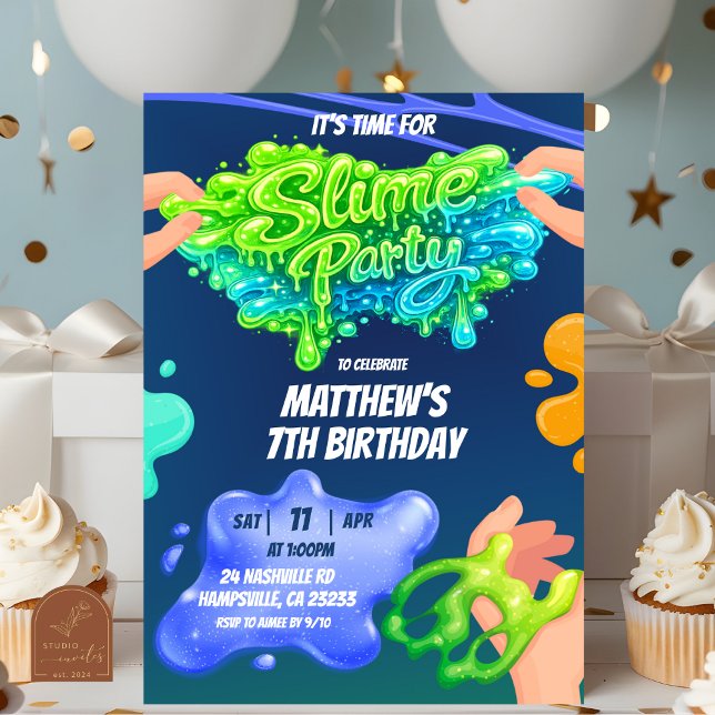  Boy Neon Blue Green Slime Birthday Invitation (Creator Uploaded)