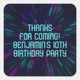 Boy Neon Teal Glow Party Favours Square Sticker