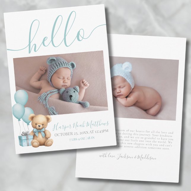Boy Newborn Birth Photo Baby Announcement (New Baby Boy Newborn Photo Birth Announcement)