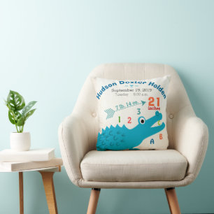 Boy Nursery Baby Birth Stat Alligator Cute Arrow Throw Pillow