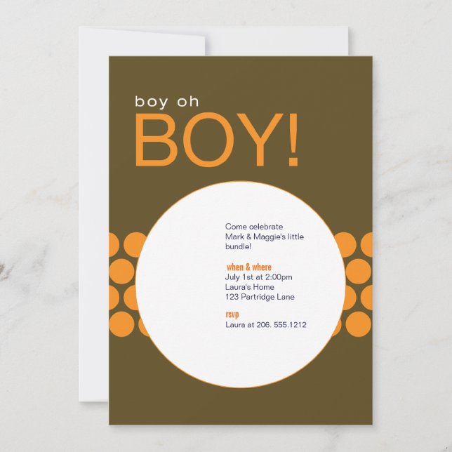 Boy Oh Boy Baby Shower Invite_Brown/Orange Invitation (Front)