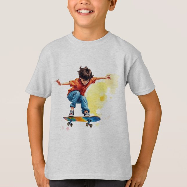 Boy on a Skateboarding Sport Fun  T-Shirt (Front)