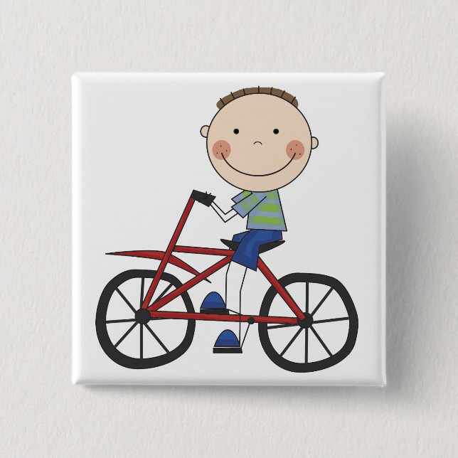 Boy on Bicycle Tshirts and Gifts 2 Inch Square Button (Front)