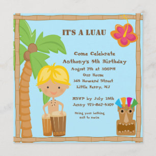 Boy on Bongo Luau Square Birthday Invitation