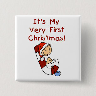 Boy on Candy Cane 1st Christmas 2 Inch Square Button