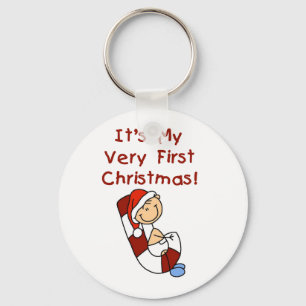 Boy on Candy Cane 1st Christmas Keychain