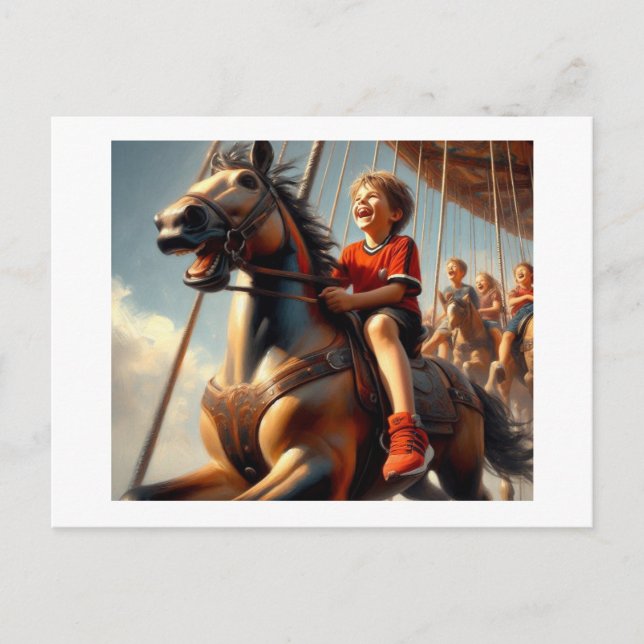 Boy on Carousel,  Postcard (Front)