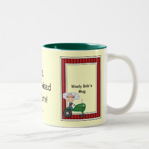 Boy on Green Tractor - Farmyard Barnyard - Kids Two-Tone Coffee Mug
