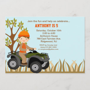 Boy On Quad In the Woods Birthday Invitation