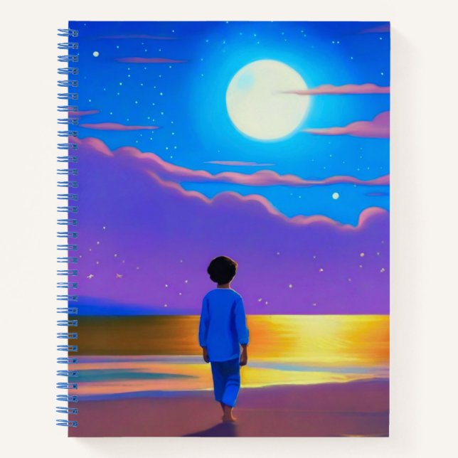 Boy on the Beach, Gazing at the Moon Notebook (Front)