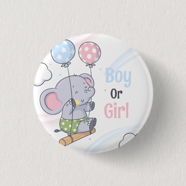 Boy Or A Girl Cute Elephant Gender Reveal  1 Inch Round Button (Front)