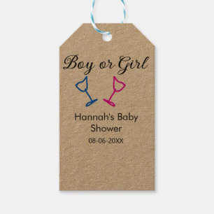 Boy or girl baby shower pink blue glass name date  gift tags