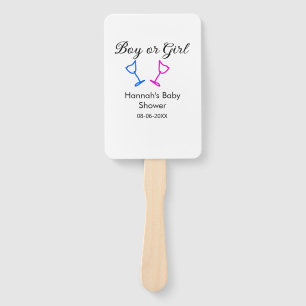 Boy or girl baby shower pink blue glass name date hand fan