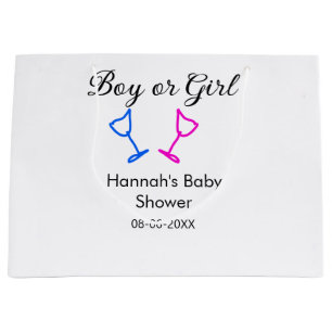 Boy or girl baby shower pink blue glass name date  large gift bag