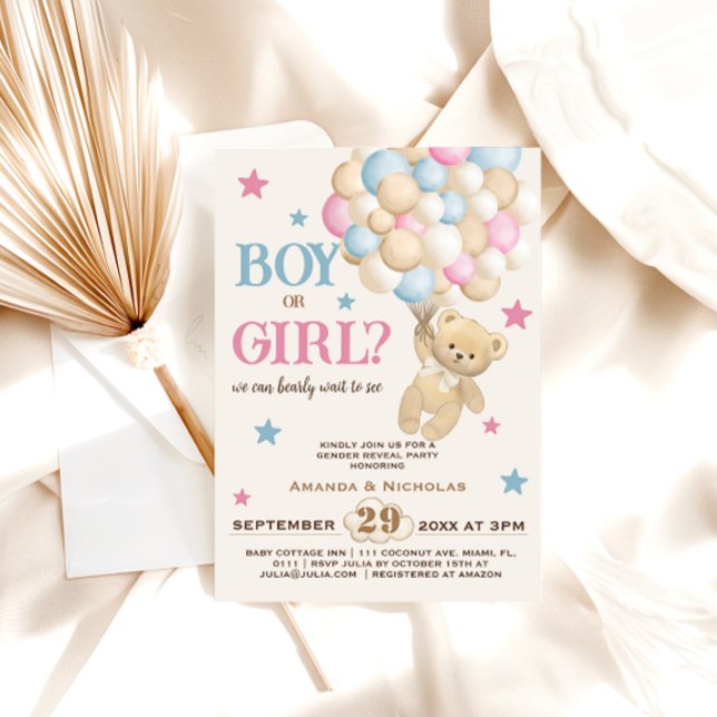 Boy Or Girl Bear Gender Reveal Invitation (Creator Uploaded)