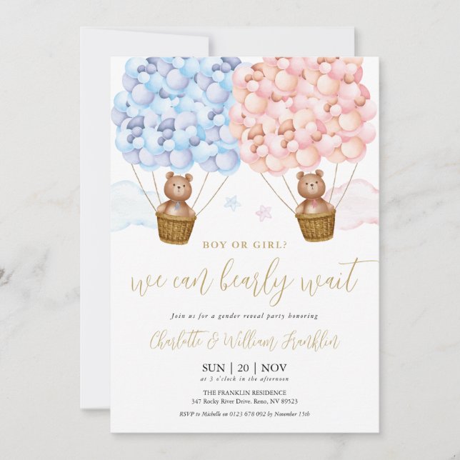 Boy Or Girl Bearly Wait  Gender Reveal Party Invitation (Front)