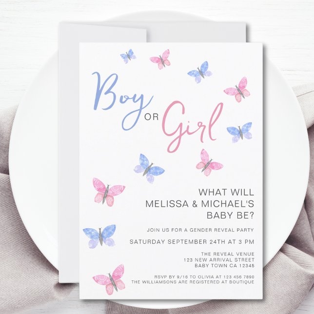 Boy or Girl Butterfly Gender Reveal Invitation (Creator Uploaded)