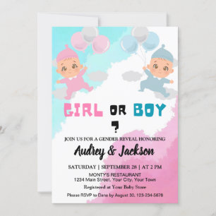 Boy or Girl Cute Gender Reveal Baby Shower Invitation